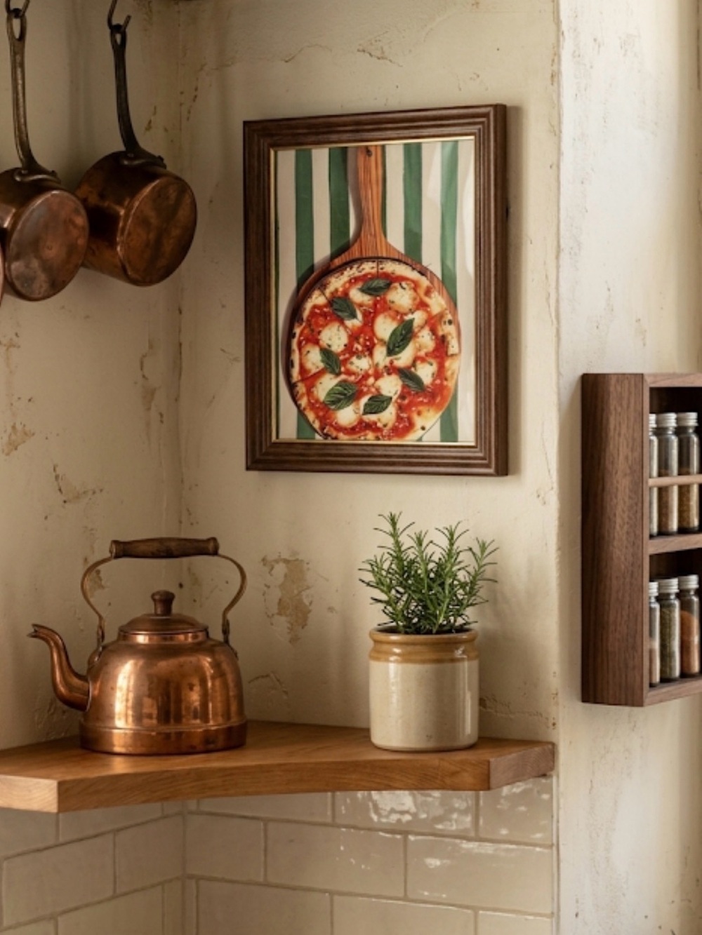 Margherita Pizza Italian Cuisine Wood Fired Pizza Kitchen Canvas Art Print Frame